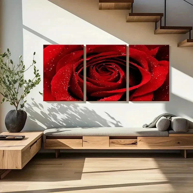3pcs Floral Art Red Rose Flower Decor Wall Art Set Canvas Framed 40x60cm - High Quality Print 100% Australian Made Wall Canvas Ready to Hang
