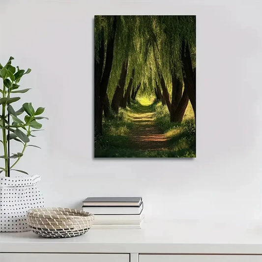 Lush Willow Tree Forest Painting 40x60cm Metal Print Ready to Hang