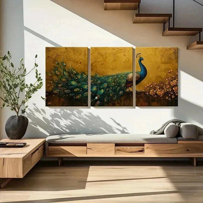 3pcs Peacock Artwork Vibrant Colors Detailed Metal Print Ready to Hang Art