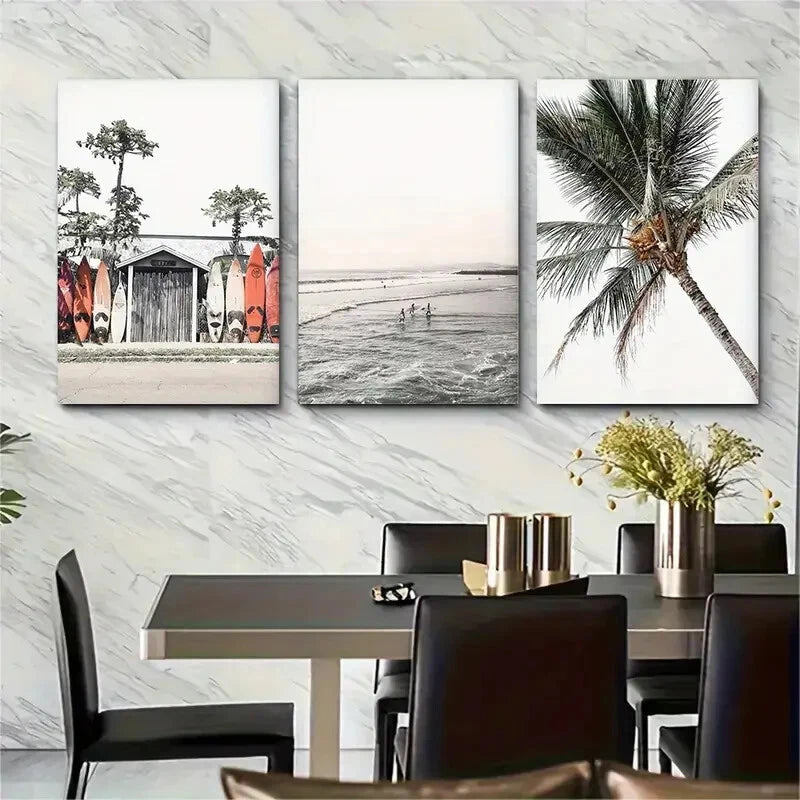 3pcs Palm Trees Summer Beach Ocean Metal Print Ready to Hang Art