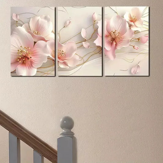 3pcs Pink Floral Painting Canvas Framed 40x60cm - High Quality Print 100% Australian Made Wall Canvas Ready to Hang