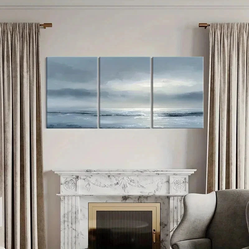 3pcs Abstract Ocean Waves Cloudy Sky Serene Metal Print Ready to Hang Art