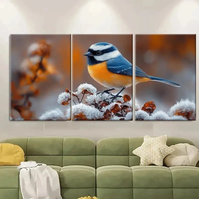 3pcs Chickadee Painting Sparrow TY Wall Art Set Canvas Framed 50x70cm - High Quality Print 100% Australian Made Wall Canvas Ready to Hang