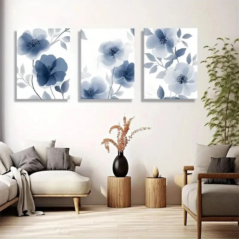 3pcs Elegant Floral Transparent Petal Blossom Metal Print Ready to Hang Art