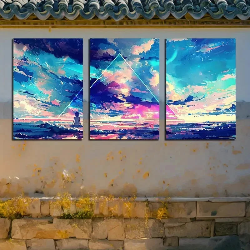 3pcs Enchanting Cloudy Illustration Metal Print Ready to Hang Art