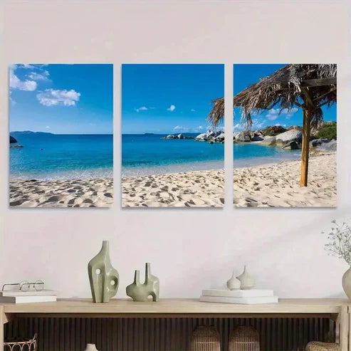 3pcs Beach Paradise Triptych Palm Trees Wall Art Set Canvas Unframed - High Quality Print 100% Australian Made Wall Canvas