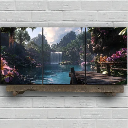 3pcs Waterfalls and Wooden Bridges Metal Print Ready to Hang Art