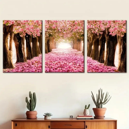3pcs Pink Avenue Flowers And Forests Peach Forest Metal Print Ready to Hang Art