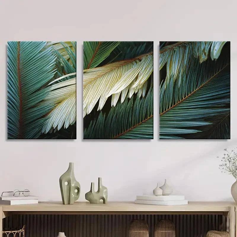 3pcs shades of palm leaves Wall Art Set Canvas Framed 40x60cm - High Quality Print 100% Australian Made Wall Canvas Ready to Hang