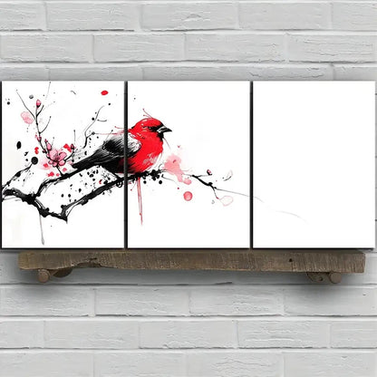 3pcs Birds on Plum Blossom Branches Metal Print Ready to Hang Art