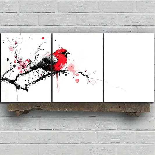 3pcs Birds on Plum Blossom Branches Metal Print Ready to Hang Art