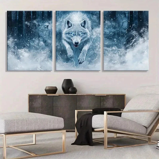 3pcs Arctic Wolf White Snowy Forest Perfect Wall Art Set Canvas Framed 40x60cm - High Quality Print 100% Australian Made Wall Canvas Ready to Hang