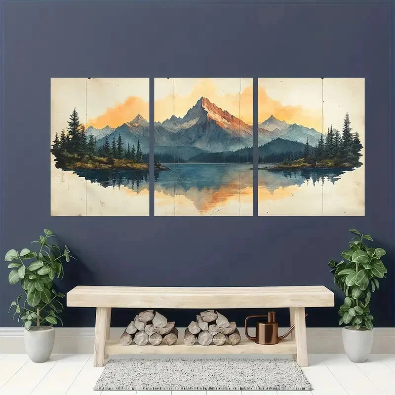 3pcs Vintage Landscape Mountain Art Metal Print Ready to Hang Art