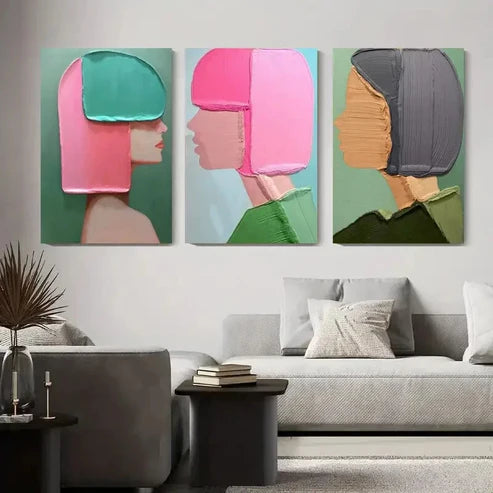 3pcs Colorful Abstract Portrait Wall Art Set Canvas Unframed - High Quality Print 100% Australian Made Wall Canvas