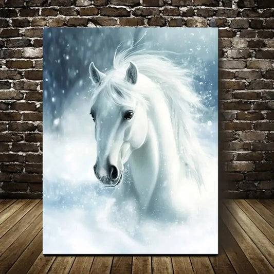 Horse Abstract Charming White Stallion Painting 40x60cm Metal Print Ready to Hang