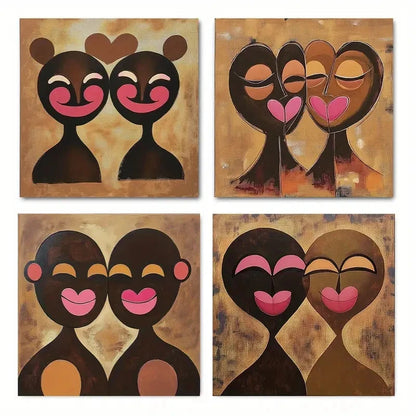 4pcs Romantic Afro CoupleWall Art Canvas Framed