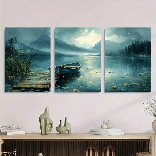 3pcs Elegant Modern Rainy Season Metal Print Ready to Hang Art