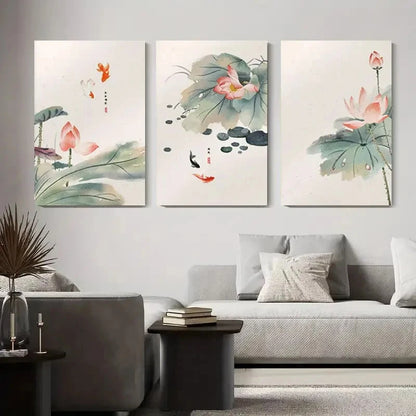 3pcs Watercolor for Lotus Flower Painting Metal Print Ready to Hang Art