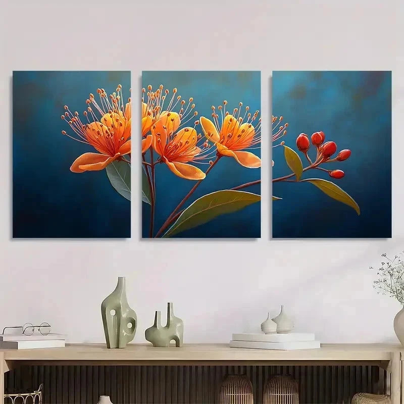 3pcs Myrtle Flower Nature Perfect Wall Art Set Canvas Framed 40x60cm - High Quality Print 100% Australian Made Wall Canvas Ready to Hang