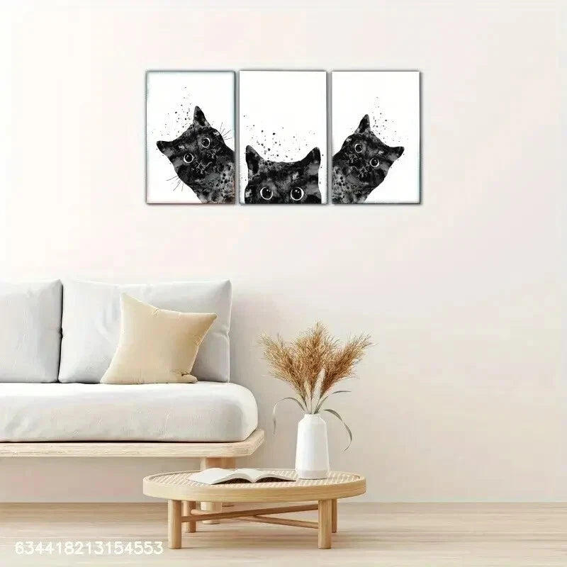 3pcs Black and White Cat Decorative Poster Metal Print Ready to Hang Art