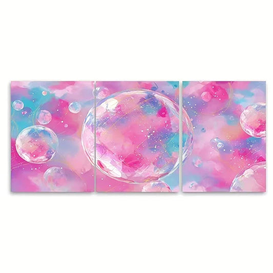 3pcs Disco Ball Print, Pink Girly Trendy Wall Art Set Canvas Framed 50x70cm - High Quality Print 100% Australian Made Wall Canvas Ready to Hang