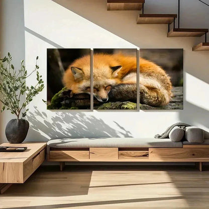 3pcs Orange Fox Sleeping on the Ground Wall Art Set Canvas Framed 40x60cm - High Quality Print 100% Australian Made Wall Canvas Ready to Hang