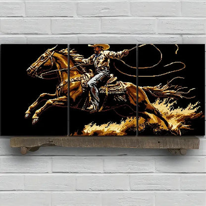 3pcs A For Man Riding a Horse Black & Gold Metal Print Ready to Hang Art