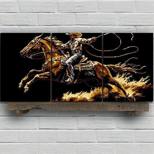 3pcs A For Man Riding a Horse Black & Gold Metal Print Ready to Hang Art