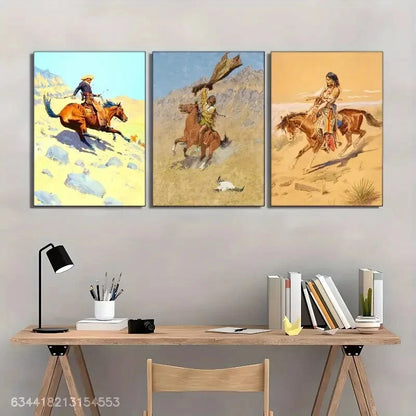 3pcs Cowboy & Native American Tribe Metal Print Ready to Hang Art