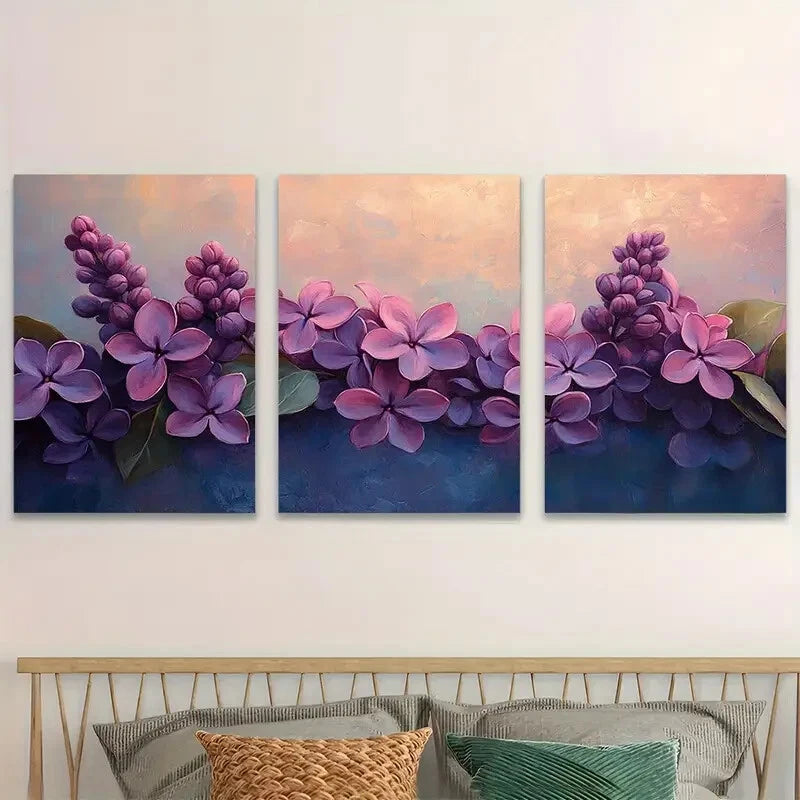 3pcs Soft Purple Lilac Flower Design Metal Print Ready to Hang Art