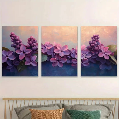 3pcs Soft Purple Lilac Flower Design Metal Print Ready to Hang Art