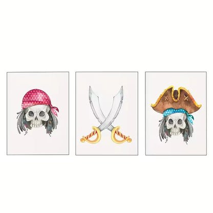 3pcs Pirate Skulls And Crossed Swords   Wall Art Set Canvas Framed 50x70cm - High Quality Print 100% Australian Made Wall Canvas Ready to Hang