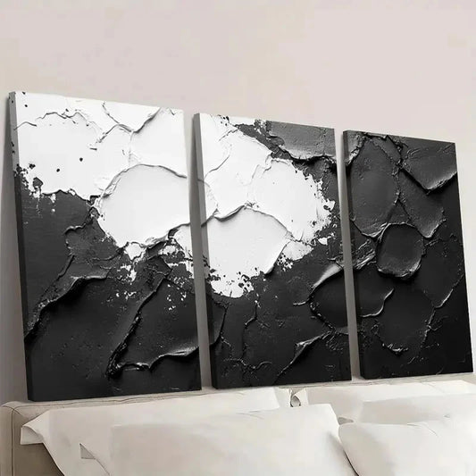 3pcs Black , White Abstract Texture Painting A   Wall Art Set Canvas Framed 60x90cm - High Quality Print 100% Australian Made Wall Canvas Ready to Hang