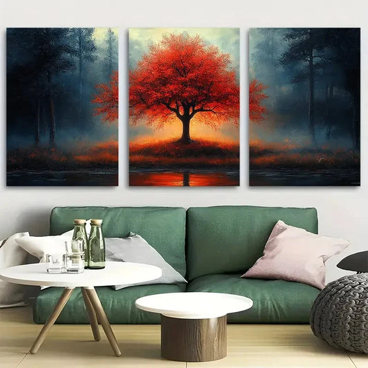 3pcs Autumn Tree Nature Scene Metal Print Ready to Hang Art