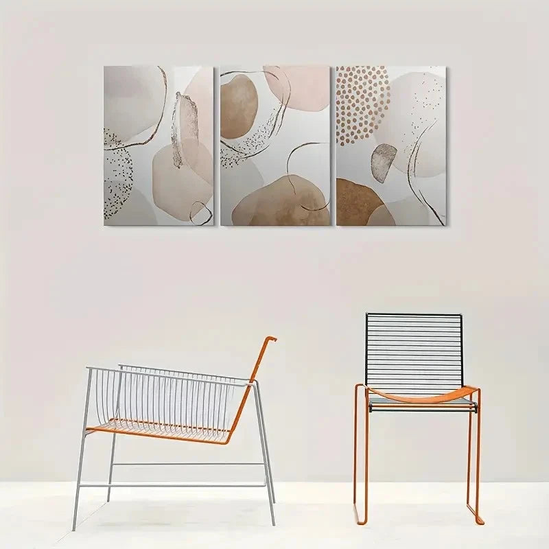 3pcs Abstract Design Beige Brown White Metal Print Ready to Hang Art