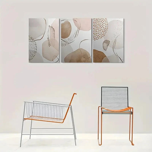 3pcs Abstract Design Beige Brown White Metal Print Ready to Hang Art