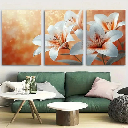 3pcs Vibrant White and Orange Lilies Floral Design Metal Print Ready to Hang Art