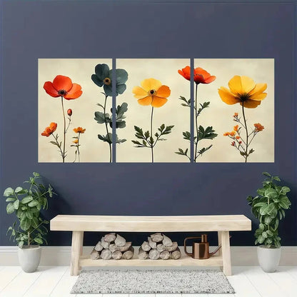 3pcs Vibrant Wildflower Botanical Illustrations Metal Print Ready to Hang Art