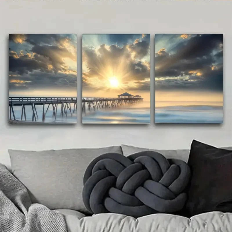 3pcs Serene Coastal Sunrise Wall Art Metal Print Ready to Hang Art