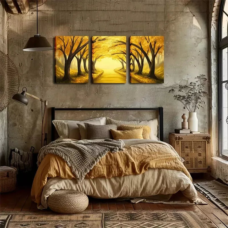 3pcs Dreamlike, Autumn Tree Passage Wall Art Canvas Unframed - High Quality Print 100% Australian Made Wall Canvas