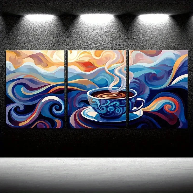 3pcs Abstract Coffee Wavy Vibrant Colors Design Metal Print Ready to Hang Art