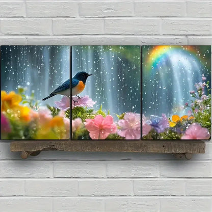 3pcs Bird and Floral Mural Nature Metal Print Ready to Hang Art