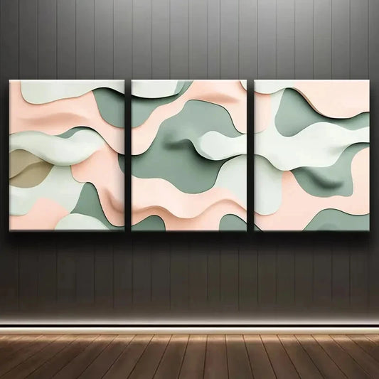 3pcs Abstract Shapes and Soft Pastel Colors Metal Print Ready to Hang Art