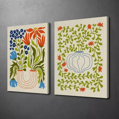 2pcs Decorative Painting, Potted Plants, Retro Abstract Canvas Framed 50x75cm - High Quality Print 100% Australian Made Wall Canvas Ready to Hang