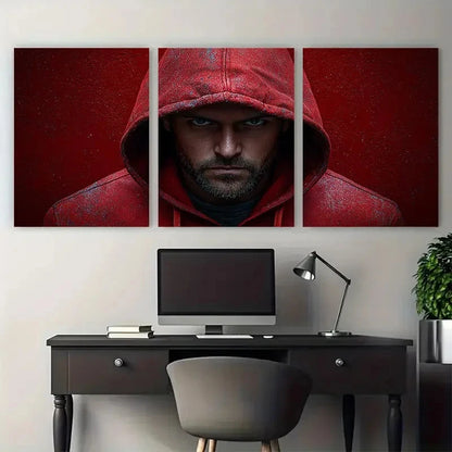 3pcs Edgy Urban with Distressed Red Hoodie Wall Art Set Canvas Framed 40x60cm - High Quality Print 100% Australian Made Wall Canvas Ready to Hang