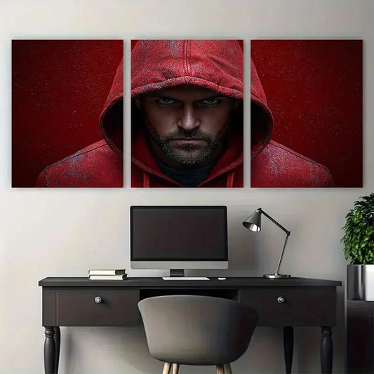 3pcs Edgy Urban with Distressed Red Hoodie Wall Art Set Canvas Framed 40x60cm - High Quality Print 100% Australian Made Wall Canvas Ready to Hang
