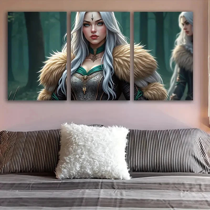 3pcs Woman In Forest Dress Wall Art Set Canvas Framed 50x70cm - High Quality Print 100% Australian Made Wall Canvas Ready to Hang