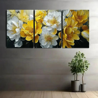 3pcs Oil Painting of Yellow and White Flowers Metal Print Ready to Hang Art