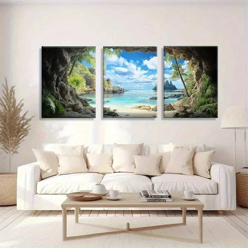 3pcs Tropical Beach Beautiful Coastal Landscape Metal Print Ready to Hang Art
