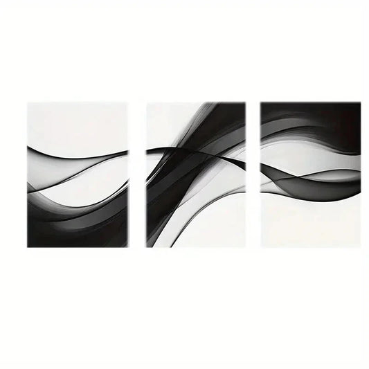 3pcs Black and White Abstract Art Painting Metal Print Ready to Hang Art